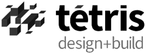 Logo tetris design + build zawiera elementy kwiatów do biura.